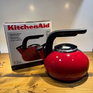 KitchenAid 1.5 Qt Red Enamel Whistling Tea Kettle New In Box Induction